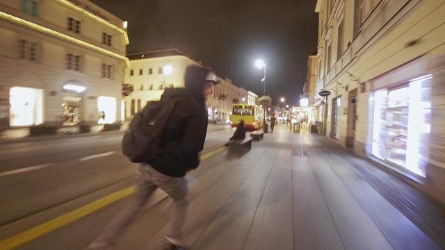 Extreme Inline Skating At Night In The City