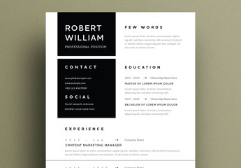 Modern Resume Layout with Black Accents