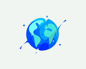 Earth vector colorful modern minimal style illustration. Planet icon logo splash concept explosion with drops. Globe vector logo emblem symbol logotype