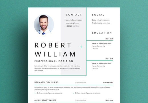 Resume Layout with Green Line Elements