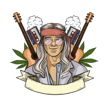 Hand drawn sketch hippie man