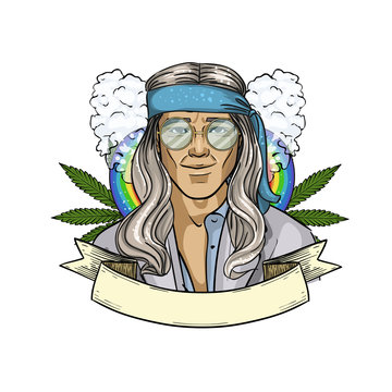 Hand drawn sketch hippie man