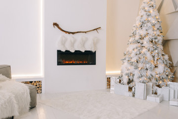 White Scandinavian Christmas decoration interior