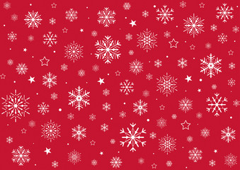 FLOCONS DE NEIGE SUR FOND ROUGE PLAT