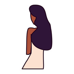 young woman of back position on white background