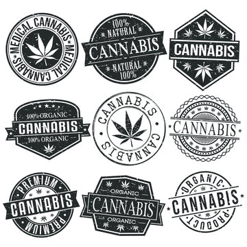Cannabis Quality Original Stamp Design Vector Art Round Seal. Vectorial Badge.