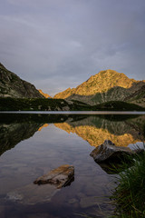 Fototapeta premium Autier Lake high in the French Alps at Sunrise