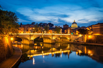 St Peter's Basilica in the Vatican at nightfall