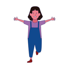 cartoon girl with opened arms, flat design