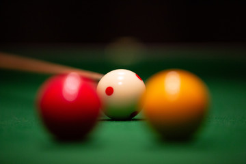 Billiard balls on pool table