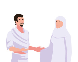 couple of people pilgrims hajj on white background