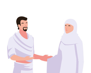 Obraz premium couple of people pilgrims hajj on white background