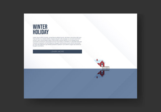 Winter Holiday Flyer Layout with Lake Cabin Banner