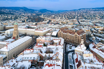 Aerial panoramic photo from the Buda castle with The National Archives of Hungary.  Included Maria...