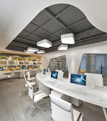 3d render of working office in white design