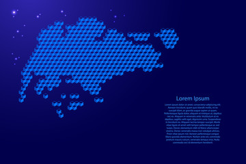 Singapore map from 3D blue cubes isometric abstract concept, square pattern, angular geometric shape, glowing stars. Vector illustration.