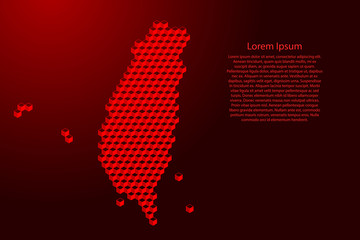 Taiwan map from 3D red cubes isometric abstract concept, square pattern, angular geometric shape, for banner, poster. Vector illustration.