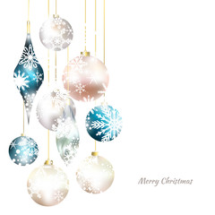 Christmas ball. Silver. Blue. Pink. Decoration. Garland. Holiday illustration. White snowflakes. New Year.  Winter.