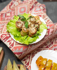 tasty aubergine roll with lettuce