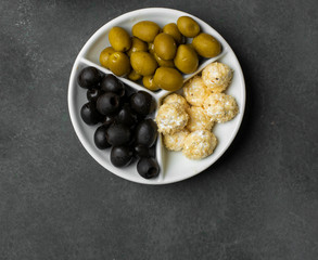 black and white olives with grey background