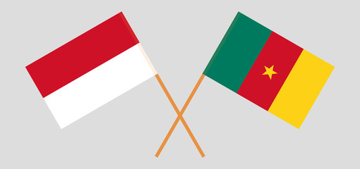 Crossed flags of Cameroon and Indonesia