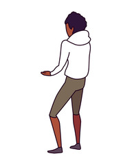 young man of back position on white background