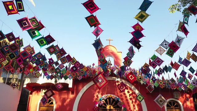 Church in Sayulita decorated by Ojo de Dios. It is a mexican traditional decoration. Sayulita is a surfer city in Nayarit, Mexico.