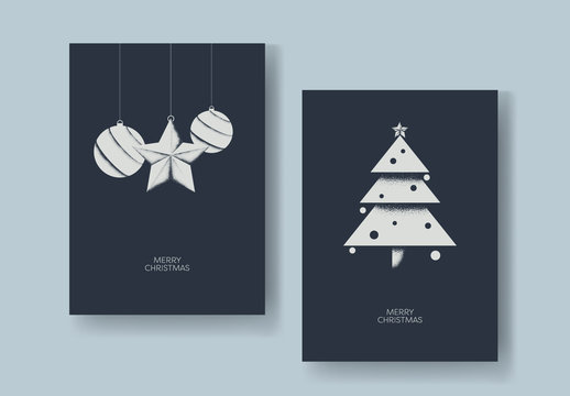 Christmas Card Layout with Textured Ornaments