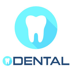 Dental Logotype Icon Symbol. Vector Round Flat Design. Blue Corporate Branding.
