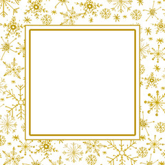 Hand painted Christmas golden snowflakes template. Decorative Snowflakes frame in modern line style isolated on white background. Perfect for card, invitation, logo design, etc.