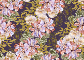 Background with eustoma flowers. Eustoma. Seamless pattern.