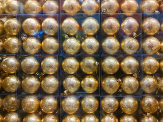 Christmas decorations for compositions. Shiny balls, tinsel. holiday background. Copy space for text.
