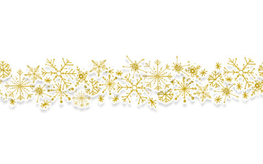 Hand painted Christmas golden snowflakes template. Decorative Snowflakes banner in modern line style isolated on white background. Perfect for card, invitation, logo design, etc.
