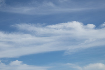 Pale blue sky with scattered clouds 