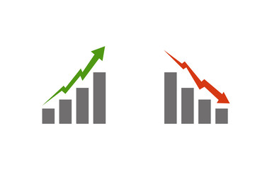 growing graph with arrow icons in flat
