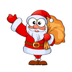 Santa claus with Christmas gifts bag isolated on white background