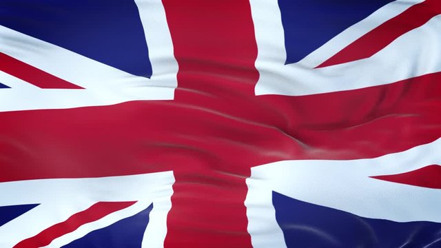United Kingdom flag waving in the wind with highly detailed fabric texture. Seamless loop