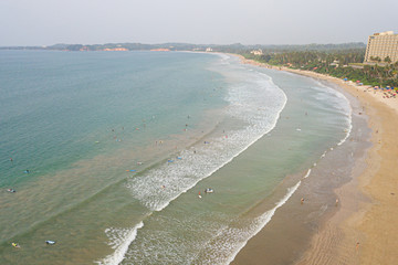 Ocean top view. View from the drone to the big waves in the ocean. Background