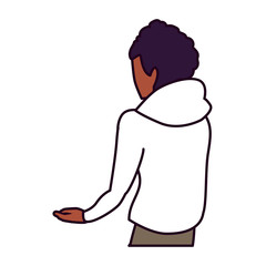 young man of back position on white background