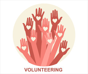 Fototapeta premium Hands with hearts. Raised hands volunteering vector concept