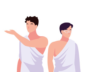 men pilgrim hajj on white background