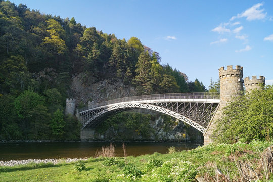The cast iron arch bridge in Craigellachie in the Speyside in Scotland