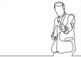 Obraz premium Businessman shows the thumb up- continuous line drawing