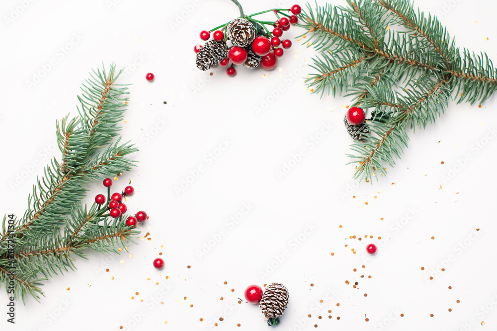 Canvas Prints christmas composition on a white background. top view with copy space