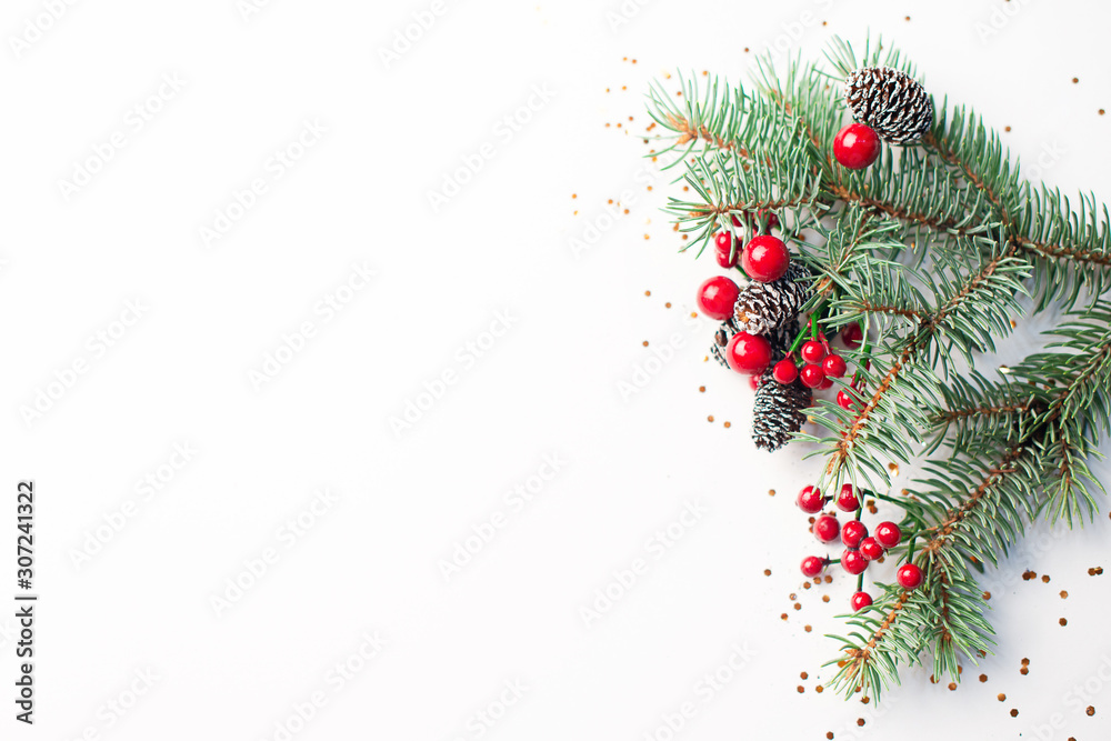 Canvas Prints christmas composition on a white background. top view with copy space