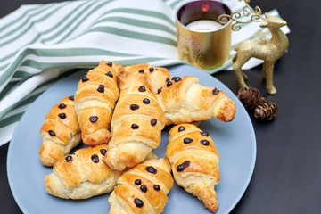 freshly baked croissants with chocolate chips
