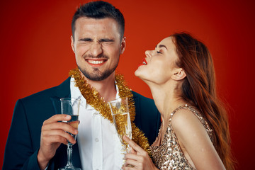 young couple celebrating with champagne