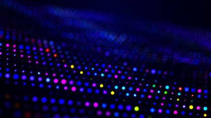 Digital technology background. Big data digital code. Futuristic dots background. Colored music wave. 3D