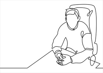 Businessman Working at Office Table- continuous line drawing