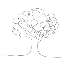 Continuous line drawing of tree on white background.